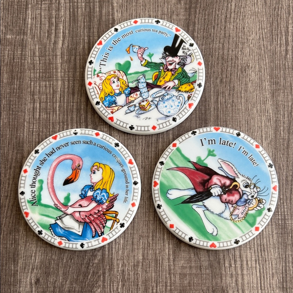 Alice in Wonderland Themed Coasters Set (3) Paul Cardew Design 2010 Disney Gift